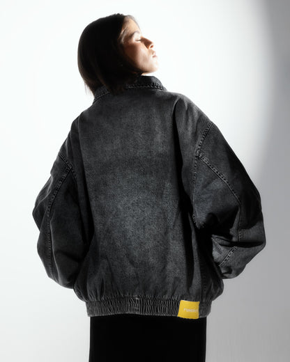 BOMBER JEANS JACKET IN WASHED BLACK