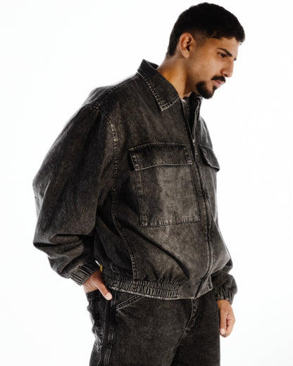 BOMBER JEANS JACKET IN WASHED BLACK