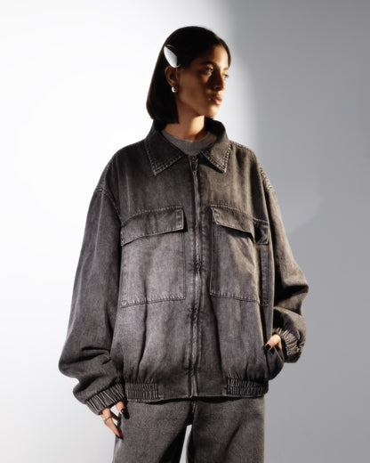 BOMBER JEANS JACKET IN WASHED BLACK