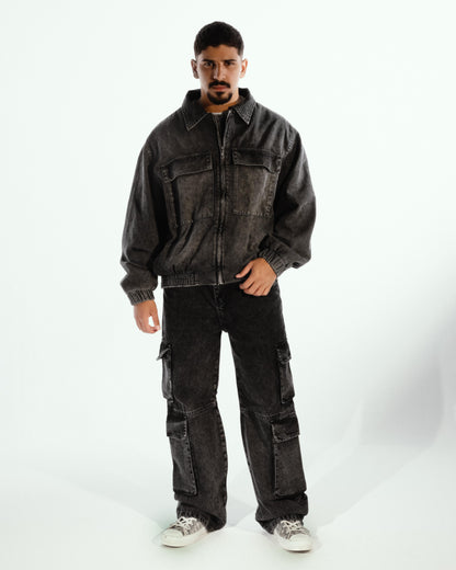 BOMBER JEANS JACKET IN WASHED BLACK